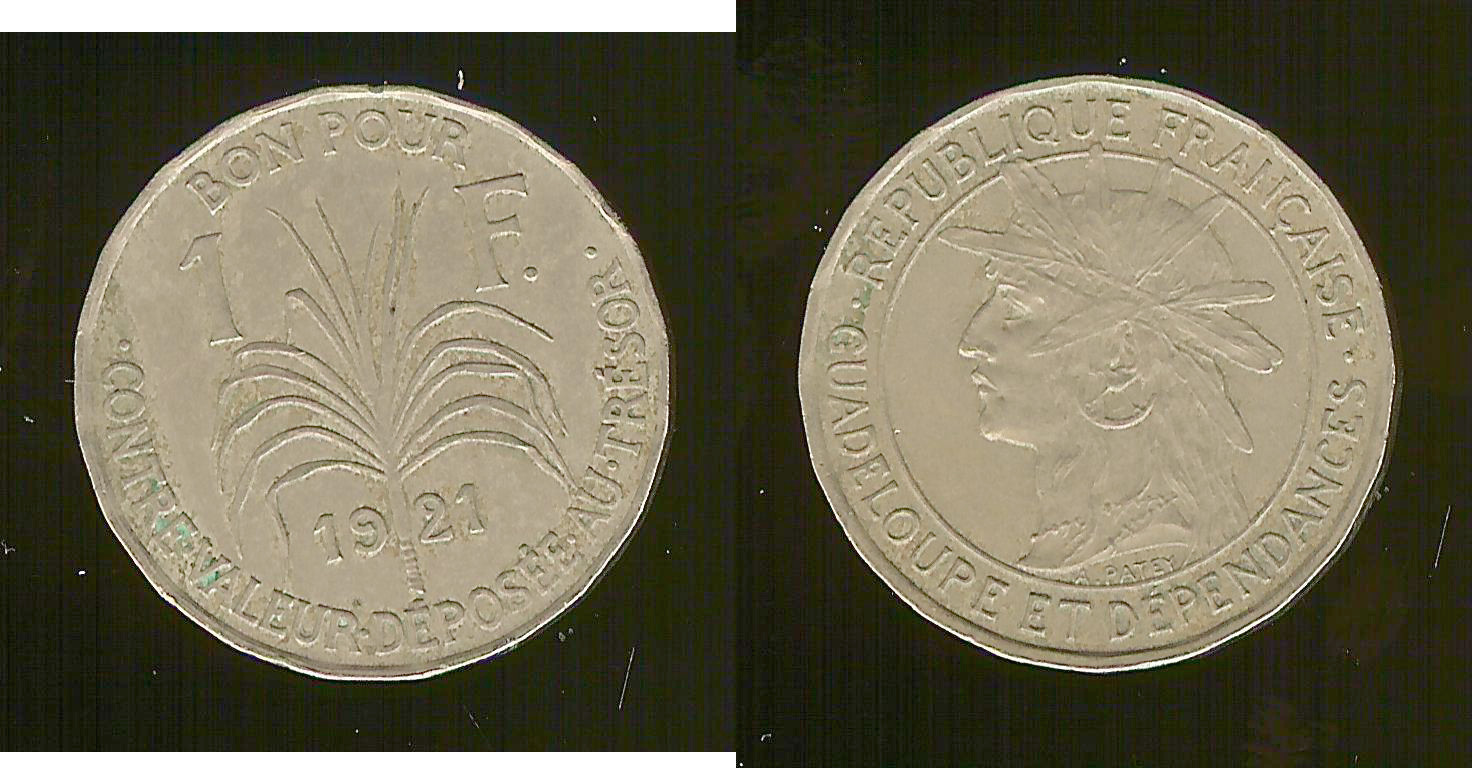 GUADELOUPE Bon pour 1 Franc indien caraïbe 1921 SUP